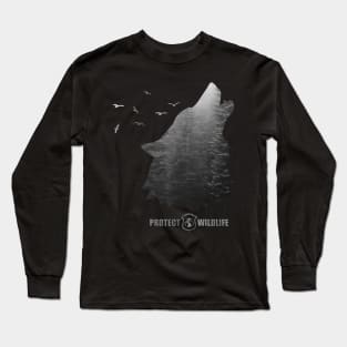 Protect Wildlife - Nature - Wolf Silhouette Long Sleeve T-Shirt